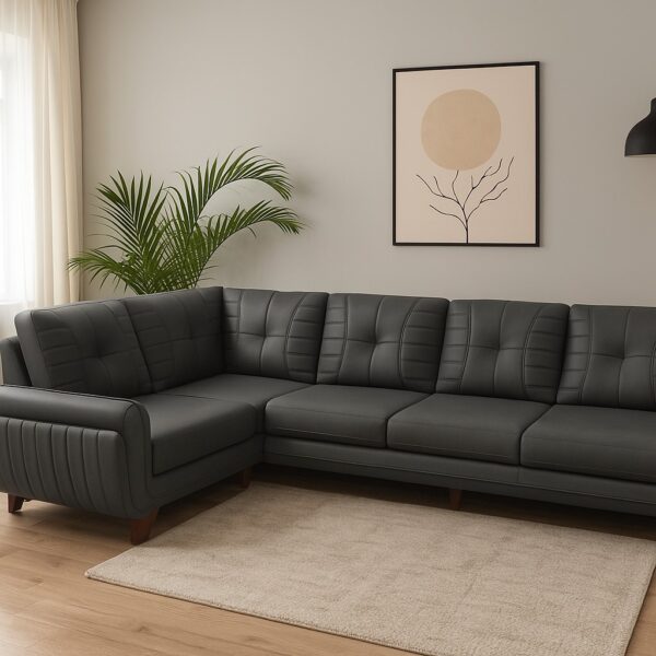 Elegant Charcoal Grey L-Shaped Leatherette Sofa